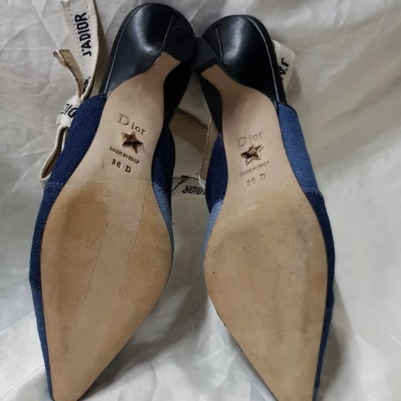 CHRISTIAN DIOR J'adior Denim Patchwork Slingbacks - Picture 4 of 6